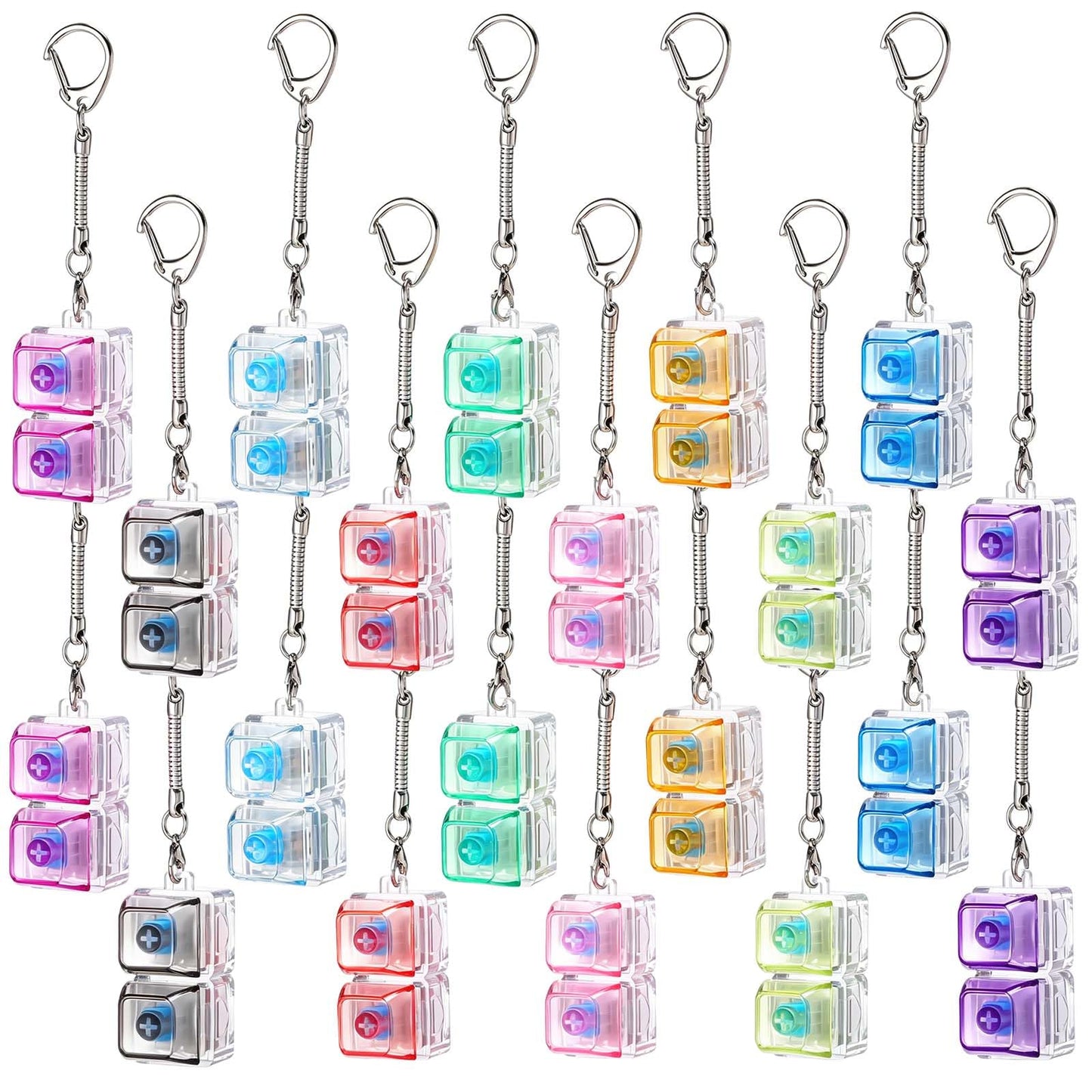 Lewtemi 20 Pcs Keyboard Fidget Toy Clicker Keyboard Fidget Keychain Decompression Button Clicker Toys for Adult Button Stress Relief to Relax Stress Anxiety Decompression Gifts (Translucent)