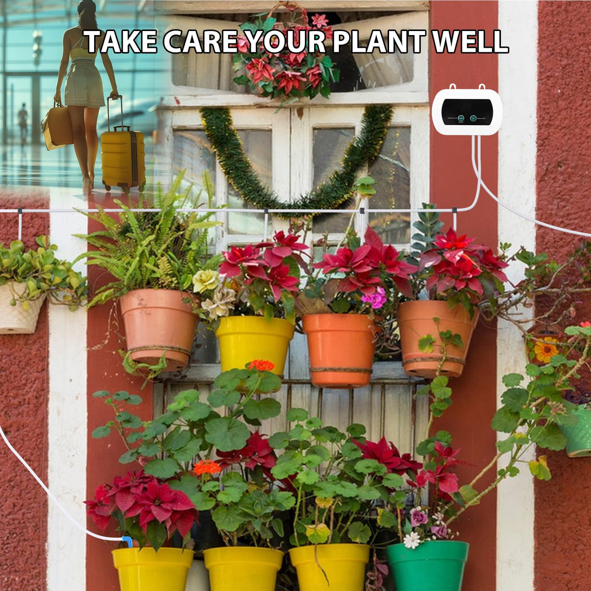 Smart Automatic Watering System Plant Waterer Drip Irrigation Kit Programmable Timer 400ml Flowrate for Indoor Outdoor Garden Farm ABS 10m Hose 10 Potted Plants