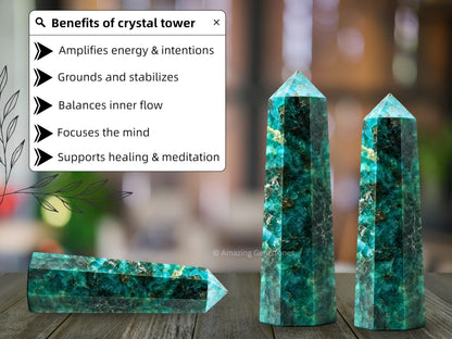 Amazing Gemstone Chrome Diopside Crystal Towers - Natural Healing Crystal Point Obelisk for Reiki Healing and Crystal Grid (2" to 3" INCH)