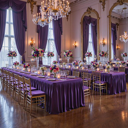 PARTISKY 2 Pack Purple Tablecloths for Rectangle Tables 6ft, Wrinkle Resistant Spandex Table Cover Fitted Stretch Table Cloth with Pleated Ruffle Skirts for Party Banquet Dining Birthday Wedding