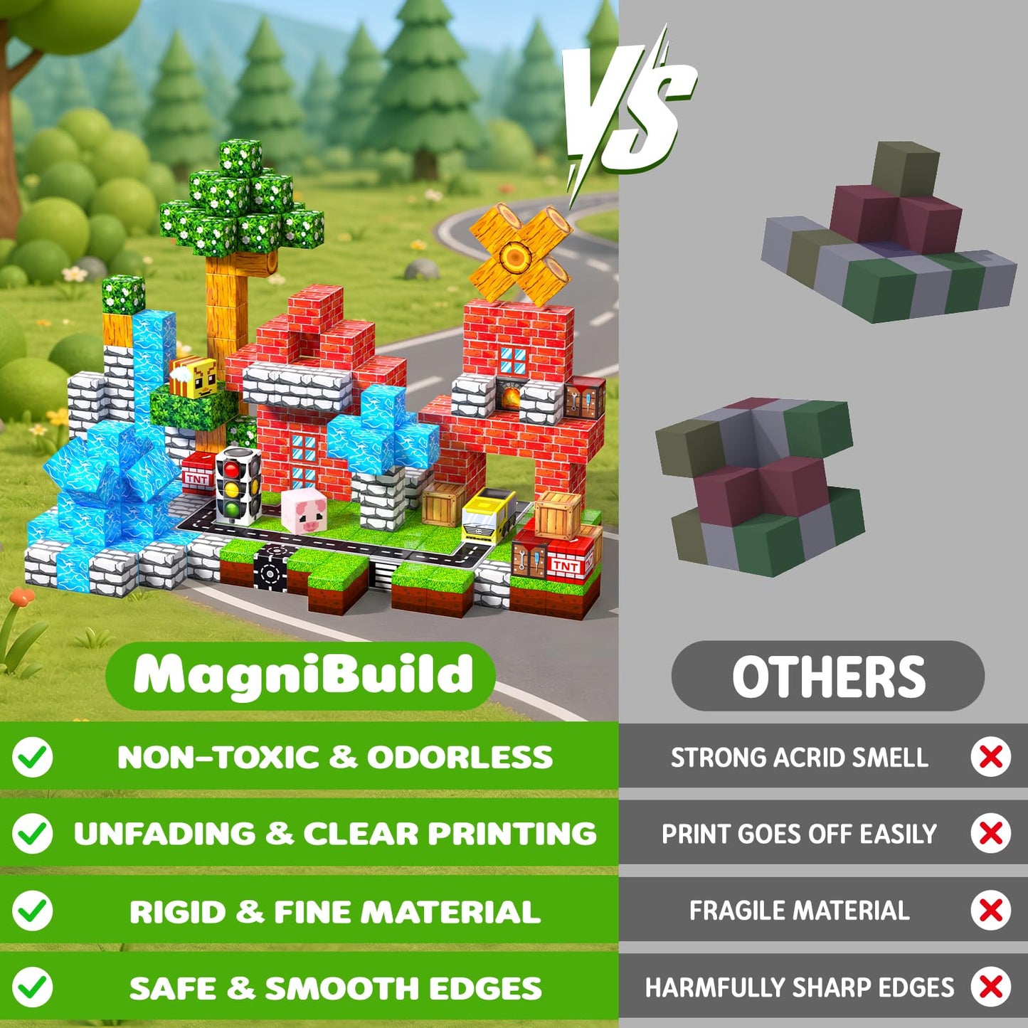 100PCS Magnetic Blocks, Magnetic Building Cube Set for Kids Ages 3+, Constructions STEM Stacking Tiles Toy Building Birthday Gifts for Boys Girls