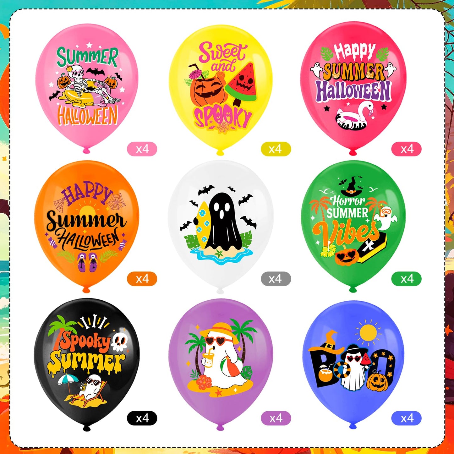 HOWAF 36pcs Summer Halloween Balloons, Spooky Summer Latex Balloons, Summer Halloween Decorations Balloon, Hawaii Halloween Balloon, Hawaii Themed Hallows' Eve Ghost Party Supplies