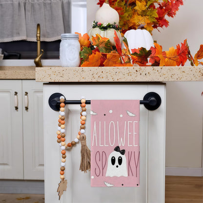 Cxtoweley Pink Ghost Decor Kitchen Towels Set of 2-18x26 Inch Halloween Dish Towels, Cute Spooky Polyester Towels for Bathroom & Farmhouse Decor