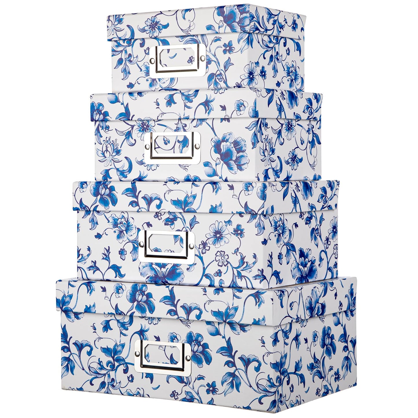 Briful Blue and White Porcelain Storage Boxes with Lids, Set of 4 – Chinoiserie Nested Card Photo Storage Box Organizer, Decorative Paperboard Box for Closet, Office, Gifts,Cosmetic,Books