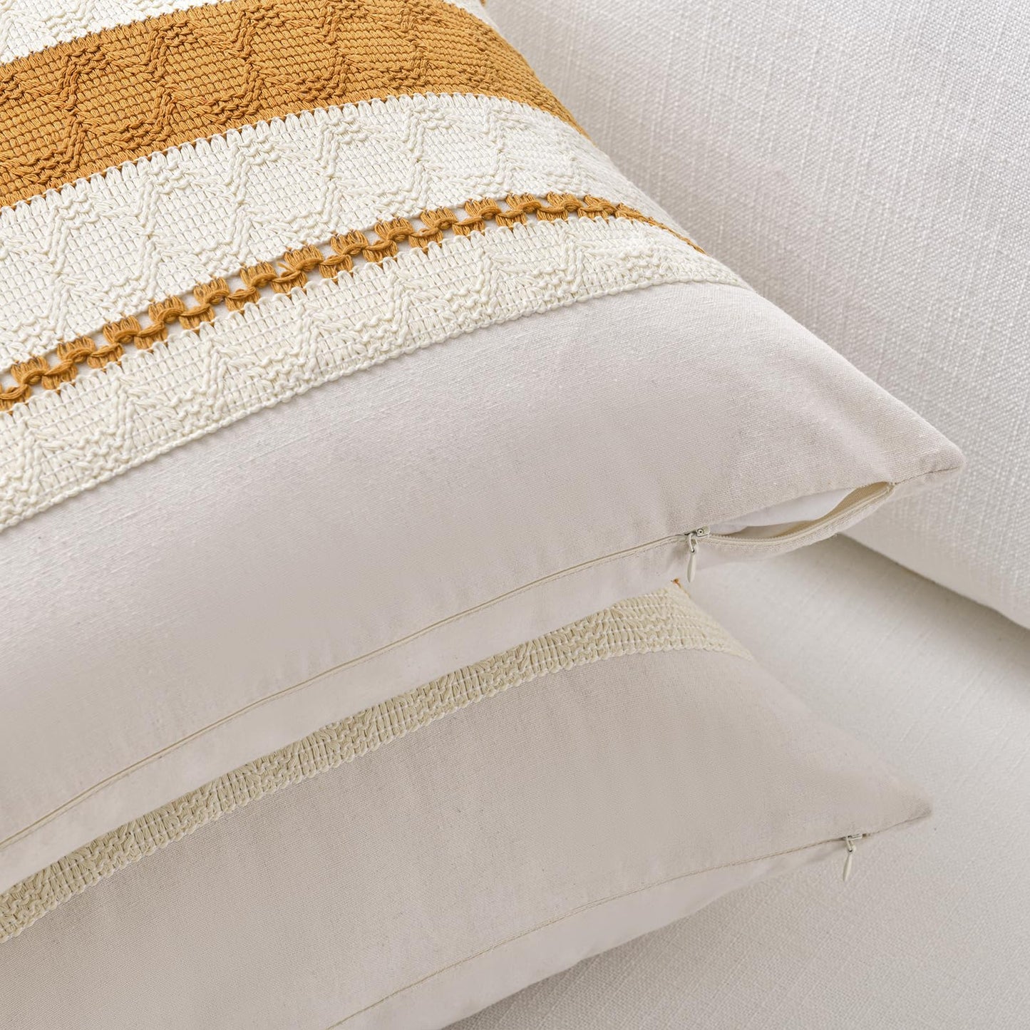 Fancy Homi Set of 2 Mustard Yellow Fall Decorative Throw Pillow Cover 18x18 Inch for Couch Bed Sofa, Autumn Halloween Thanksgiving Home Decor, Soft Cotton Aesthetic Cushion Case
