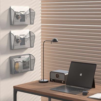 EasyPAG Wall File Organizer 3 Pack, Hanging File Organizer Wall Mount, Metal Mesh Folder Holder for Letter/A4 Papers, Mail Sorter for Office, Classroom, Home, Silver