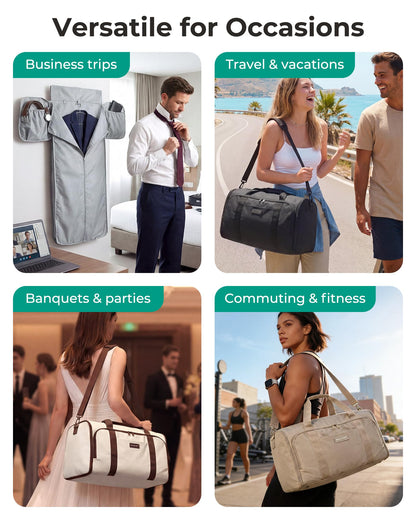 BAGSMART Garment Bag Duffle Bag for Travel Convertible 2 in 1 Suit Bag for Hanging Clothes Carry on Travel Bag with Shoes Bag,Shoulder Strap Weekender for Dresses, Coats, Shirts (Black)