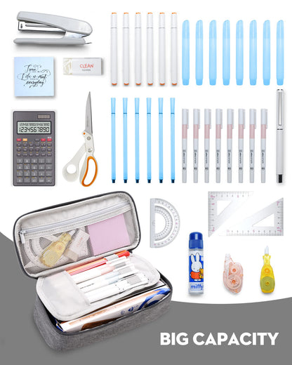 YOKUMA Pencil Case,Large Capacity Pencil Pouch,Aesthetic Zipper Pencil Box, Back to School Supplies for College Students Teen Adults,Travel Essentials,Electronic Cable Organize (Grey)