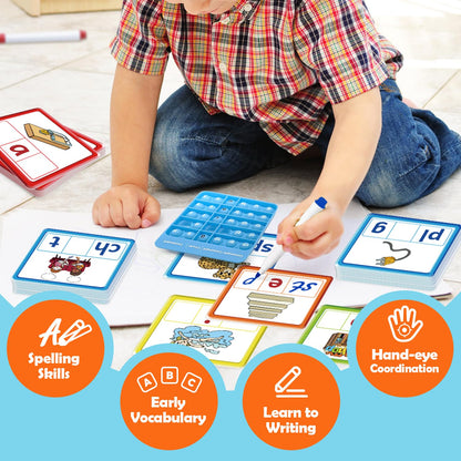 Torlam CVCC & CCVC Word Games, Sight Words Flash Cards Spelling Reading Learning Phonics Games for Kids, Speech Therapy Toy, Kindergarten Classroom Must Have Learning Activities Homeschool Supplies