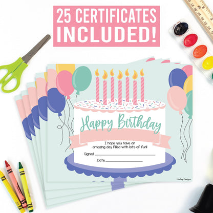 Happy Birthday Certificates for Students - 25 Student Birthday Certificates for Kids Classroom Must Haves, Teacher Supplies for Classroom Elementary, Pastel Teacher Essentials