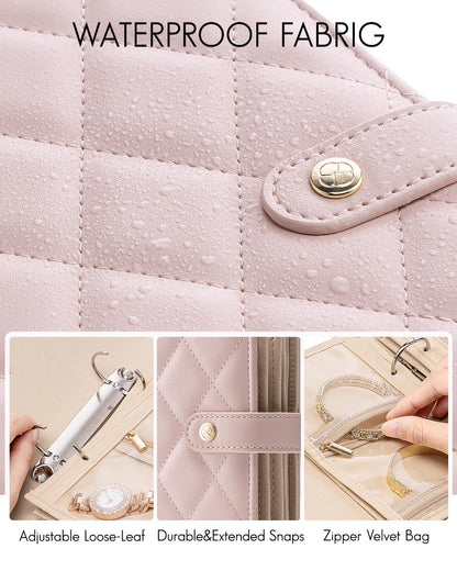 VLANDO Travel Jewelry Case,Jewelry Organizer Box with Clear Zipper Velvet Jewelry Pouch Bag, PU Leather Jewelry Case,Gift for Women-Pink