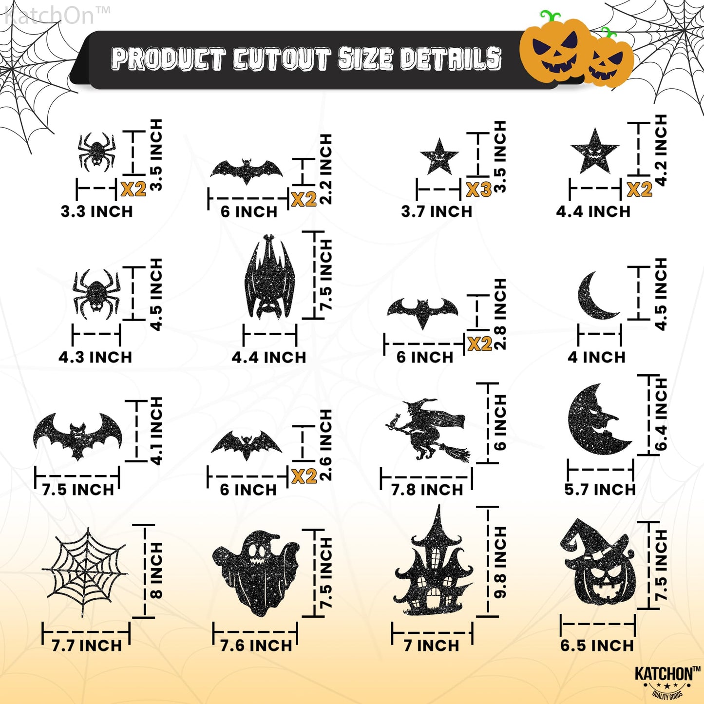 KatchOn, Glitter Black Halloween Garland - Huge, Pack of 10 | Halloween Party Decor Garland with Ghost, Witch, Skull, Raven, Pumpkin & Tree Cutouts | Spooky Party Hanging Decoration