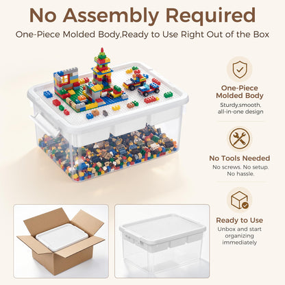 Citylife 17 QT Plastic Storage Box with Building Baseplate Lid and Removable Tray Craft Organizers and Storage Clear Storage Container for Organizing Bead, Tool, Sewing