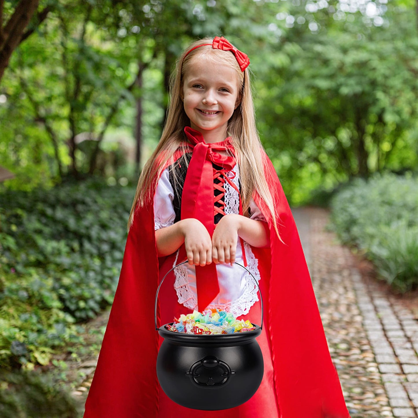 Zcaukya St Patricks Day Coin Pot, 7.4" Black Plastic Cauldron Kittle with Handle, Punch Bowl for Parties, Parade, Carnival, Dressing Accessories, Halloween Trick or Treat, Easter Egg Hunt