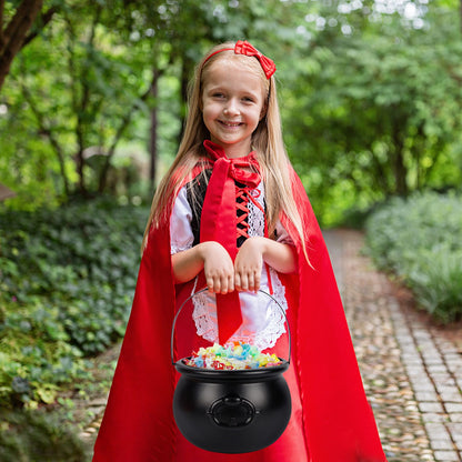 Zcaukya St Patricks Day Coin Pot, 7.4" Black Plastic Cauldron Kittle with Handle, Punch Bowl for Parties, Parade, Carnival, Dressing Accessories, Halloween Trick or Treat, Easter Egg Hunt