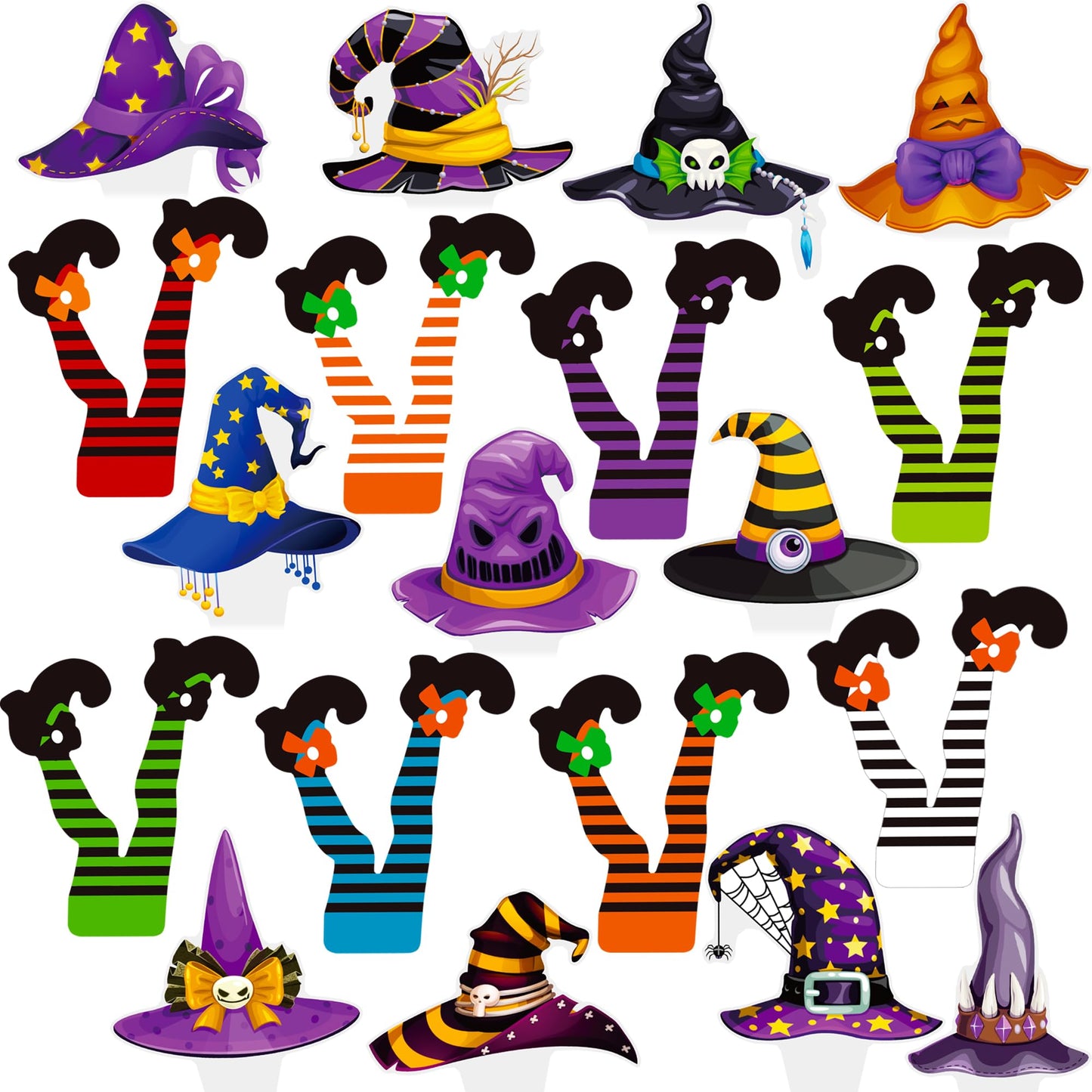 Halloween Party Decorations Witch Hat and Legs Cupcake Toppers 48PCS Witch Stocking Theme Cake Decorations Fantasy Hats Shoes Cupcake Picks for Magic Wizard Birthday Baby Shower Party Supplies