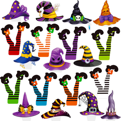 Halloween Party Decorations Witch Hat and Legs Cupcake Toppers 48PCS Witch Stocking Theme Cake Decorations Fantasy Hats Shoes Cupcake Picks for Magic Wizard Birthday Baby Shower Party Supplies