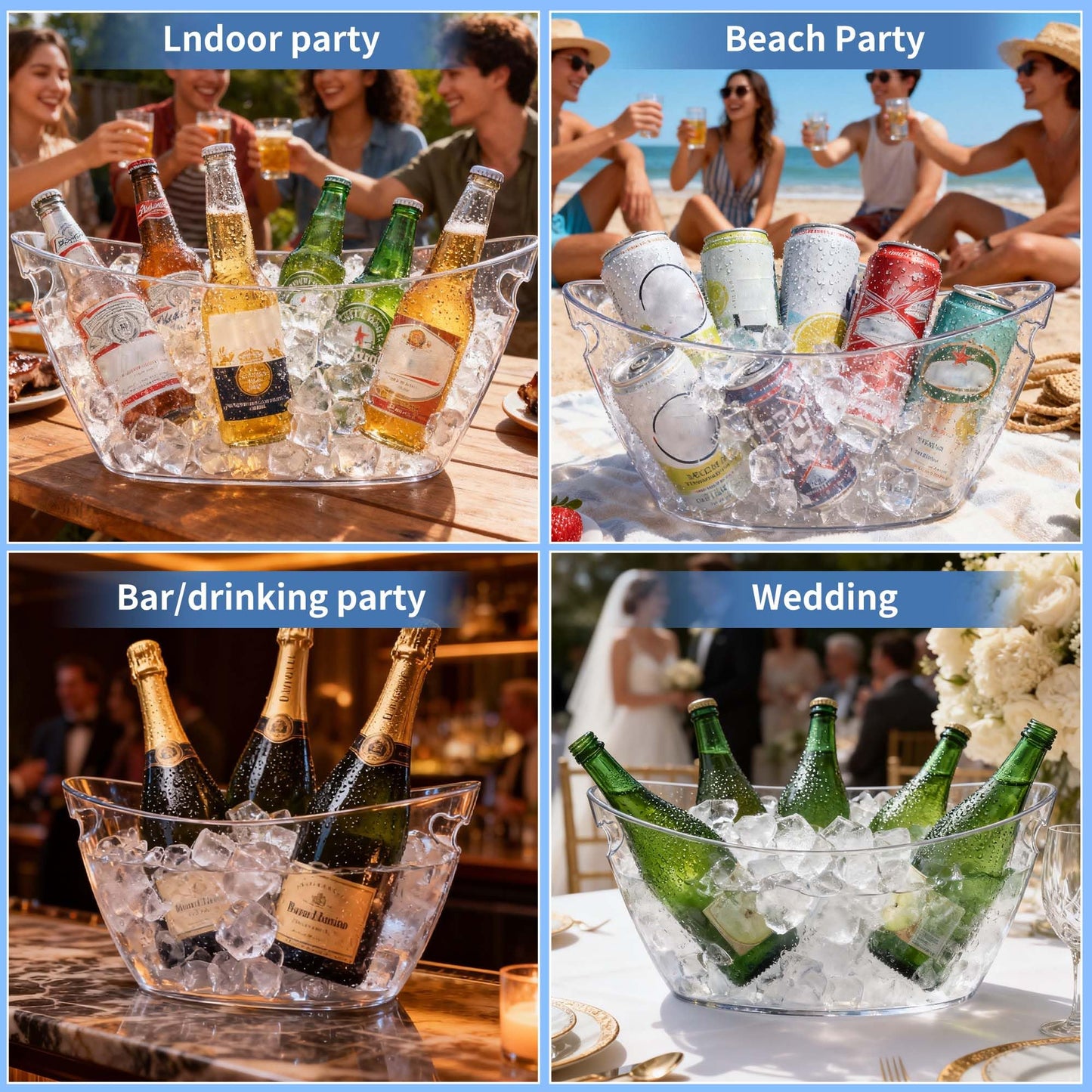 Barafat Ice Bucket for Parties 5.5L - Clear Acrylic Champagne Bucket with Scoop, Large Beverage Tub for Cocktail Bar, Wine, Beer, Soda & Drinks