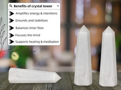 Amazing Gemstone Scolecite Crystal Towers - Natural Healing Crystal Point Obelisk for Reiki Healing and Crystal Grid (2" to 3" INCH)
