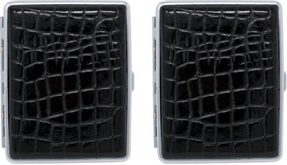 Set of 2 Metal-Plated 100s Leather Cigarette Case & Stash Box (Crocodile Black)