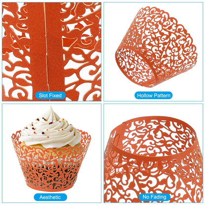 PATIKIL Cupcake Wrappers Paper, 50 Pack Baking Cups Standard Vine Decoration for Anniversary Birthday Weddings and Parties, Orange Red