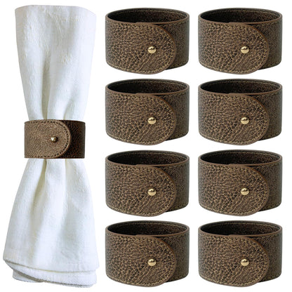 Homewear Luxury Leather Napkin Rings Set of 8, Bronze, Morgan Faux Style, Modern Cuff Design for Wedding Party Decorations, Kitchen, Holiday Table,Rust Proof,Hotel, Home, Table Accessories, Dining