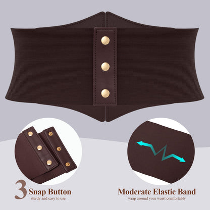 JKEEMI Women Corset Belt Wide Stretchy Waspie Elastic Waist Belt with Gold Buckle for Daily Cosplay Halloween Costume