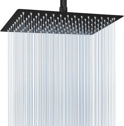 Voolan Extra Large Rain Shower Head - High Flow Square Rainfall Showerhead - Waterfall Full Body Coverage - Universal Ceiling or Wall Mount (16 * 12 Inch Rectangle, Matte Black)