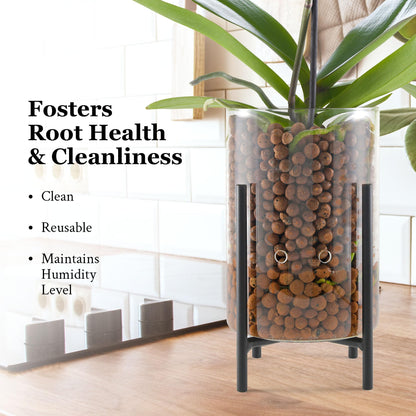 Pot & Pebble - C8 Glass Planter with Decorative Metal Base - Plant Propagation Station with Water Level Control - Plant Cutting Holder for LECA Clay Pebbles/Similar Media - Semi Hydroponic Planter