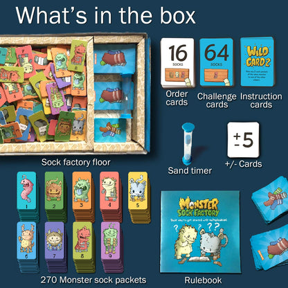 Logic Roots Monster Sock Factory Multiplication and Division Game - Fun Math Board Game for 6-10 Year Olds, Easy to Play STEM Toy for Kids at Home, Learning Gift for Girls & Boys, Grade 1 and Up