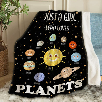 ARTBLANKET Just A Girl Who Loves Planets Throw Blanket Fannel Fleece Super Soft Funny Blanket Travel Throw Blanket for Bed Couch Sofa 40 x 30 Inch for Baby
