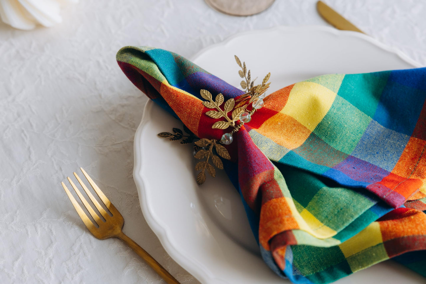 Multicolor Rainbow Cloth Dinner Napkins - 12 Pack, 100% Cotton, 20"x20" Colorful Cotton Dinner Napkins for Parties and Events - Checkered Multicolor Napkins