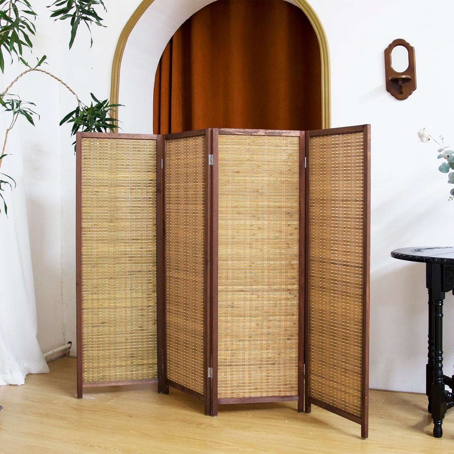 Pawlabay 4 Panel Short Panel Divider Screen,3.95 FT Tall Bamboo Room Divider Folding Privacy Screen,Short Panel Divider Freestanding Room Divider for Room Seperation,Brown