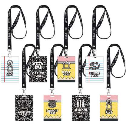 Fuyoooo 16 Set Pencil Hall Pass Lanyards Unbreakable PVC Composition Notebook Classroom Passes with Lanyards Bathroom Boy Girl Library Hall Office Nurse Pass 2.4 x 3.5