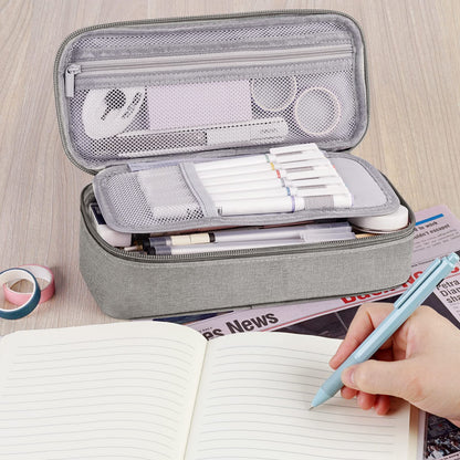 WEMATE Large Pencil Case Aesthetic,Big Capacity Canvas Pencil Pouch with Zipper, Pencil Case for Women & Men, Marker Pen Case,Portable Pencil Bag for Office Light Grey
