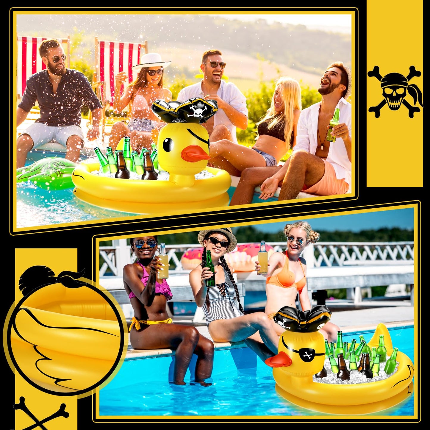 Bencailor Inflatable Pirate Duck Drink Cooler Reusable Blow up Duck Floating Cooler for Summer Halloween Hawaiian Beach Party Decoration Supplies, 31.5 x 23.6 Inch