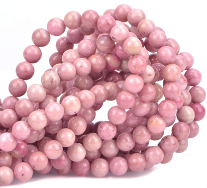 100Pcs Natural Crystal Beads Stone Gemstone Round Loose Energy Healing Beads with Free Crystal Stretch Cord for Jewelry Making (Rhodochrosite, 8MM)