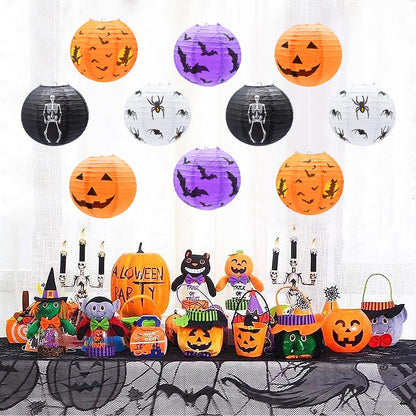 10-Pack Halloween Paper Lanterns Set – 10" Hanging Pumpkin Skeleton Bat Spider Witch Lanterns for Indoor Outdoor Halloween Party, Porch, Classroom Decorations