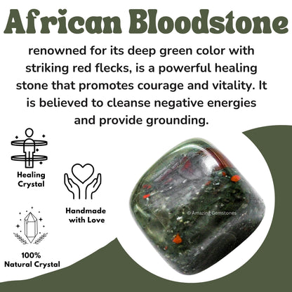 Amazing Gemstone African Bloodstone Crystals and Healing Stones Tumbled - 1 oz African Bloodstone Stone, Healing Stones for Energy Balance, Premium Polished Gems Rocks for Meditation and Wellness