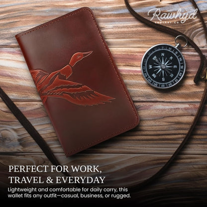 RAW HYD Full-Grain Leather Long Wallet for Men-Classic Bifold Western Wallet for Men-Minimalist Cowboy Wallets for Men-Rodeo wallets for men-Checkbook Cover & Gift for Him (Bourbon Brown)