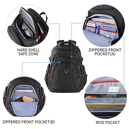 KROSER Travel Laptop Backpack 17.3 Inch XL Computer Backpack with Hard Shell Saferoom RFID Pockets Water-Repellent Business College Daypack Stylish Bag for Men/Women-Black