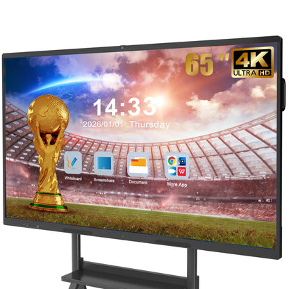 JASZDOT 65'' Smart Board, 4K UHD Interactive Touchscreen Whiteboard, Android 14 8+128GB Wireless Smartboard for Classroom Home Office Studio