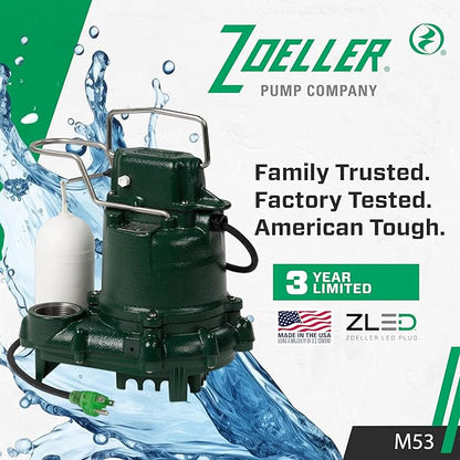 Zoeller M53 Mighty-mate Submersible Sump Pump, 1/3 Hp