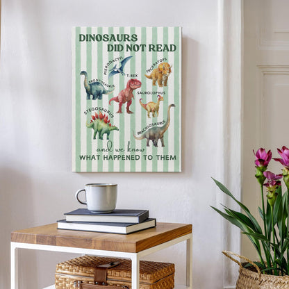 XINCEYWJ Dinosaur Room Wall Decor, Dinosaur Reading Canvas Art Prints Framed, Toddler Boy Room Decor, Dino Artwork Green Dinosaurs Wall Art for Kids Toddler Boy Room Nursery Room, 11x14 In