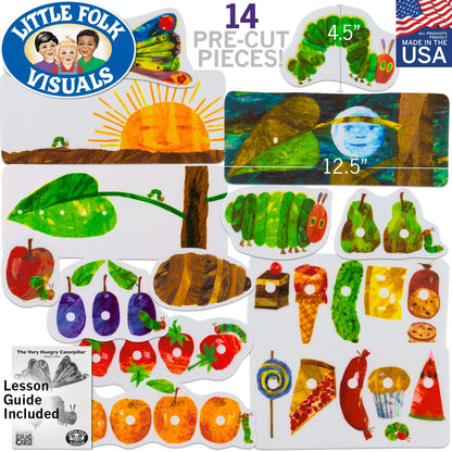 Little Folk Visuals The Very Hungry Caterpillar Precut Felt Pieces for Toddlers, Kindergarteners, Interactive Teaching 14-Piece Set