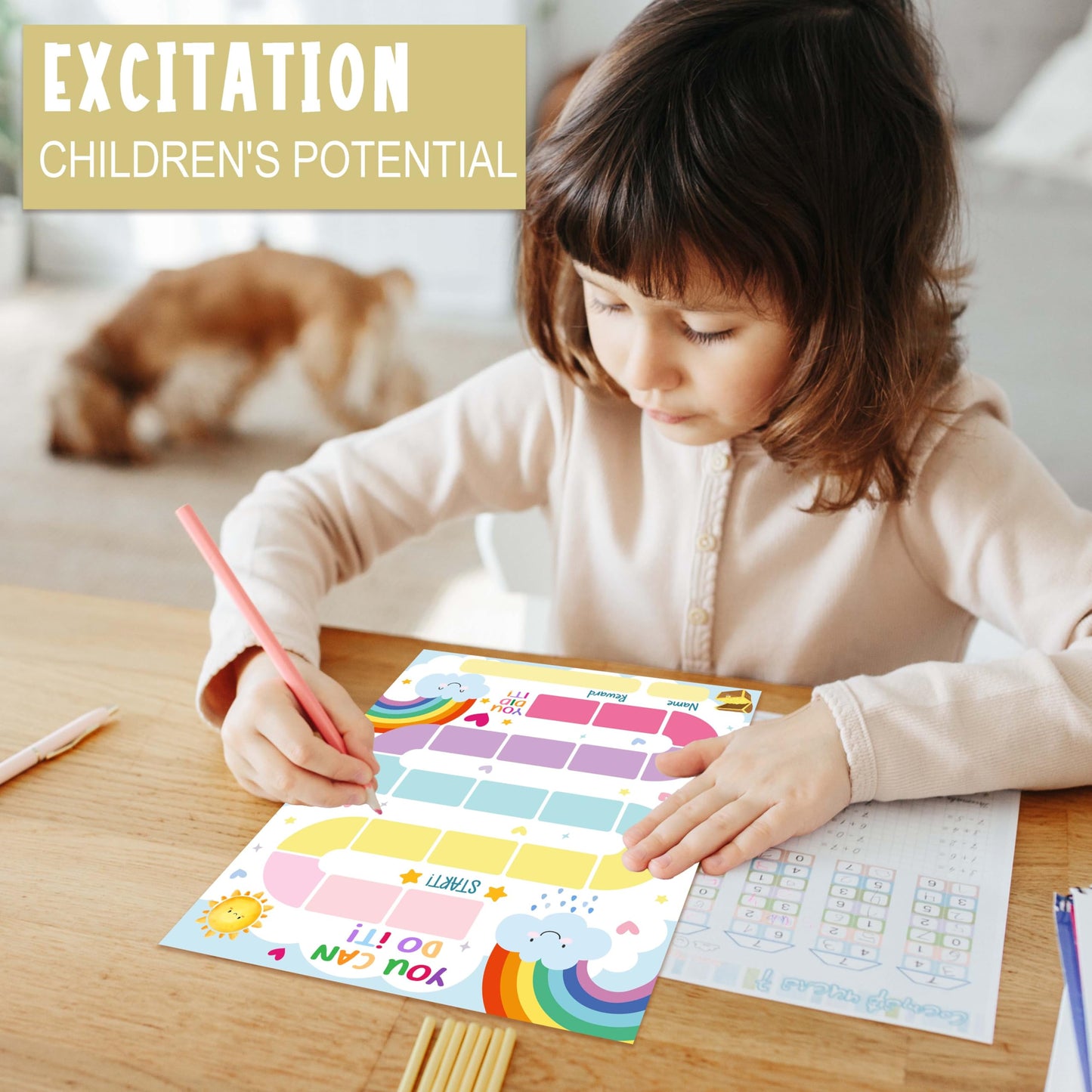 10 Rainbow Reward Chart with 216 Round Stickers, Incentive Behavior Chart for Kids at Home Classroom, Kids Routine Daily Chore Sticker Chart-A10