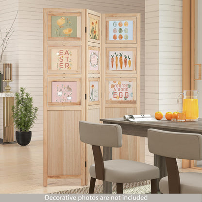 Giantex 3 Panel Room Divider with 9 Rotating Picture Frames, 67'' Folding Privacy Screen for Photo Display, Freestanding Wood Wall Partition for Room Separation, Bedroom, Office, Natural
