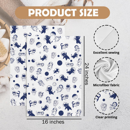 GWFSJYU Space Cat Kitchen Towels Set of 2, Funny Cats Dish Tea Towels for Kitchen, Cute Kitty Decorative Hand Towel for Bathroom, Cat Lovers Gifts, 16x24 Inch