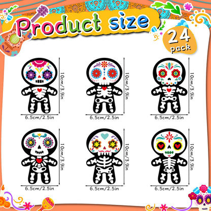 Remagr 24 Pcs Dia De Los Muertos Felt Ornaments, Mexcian Skeleton Halloween Ornaments for Day of The Dead Themed Party School Bags Indoor Outdoor Tree Hanging Decorations (Skull)