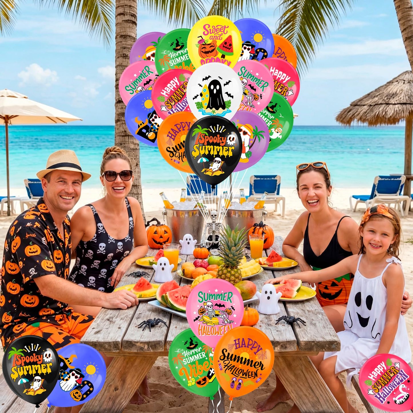 HOWAF 36pcs Summer Halloween Balloons, Spooky Summer Latex Balloons, Summer Halloween Decorations Balloon, Hawaii Halloween Balloon, Hawaii Themed Hallows' Eve Ghost Party Supplies